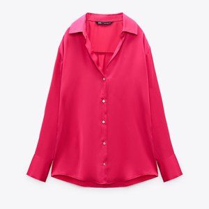 Zara satin effect shirt XS fuschia  Looks new!